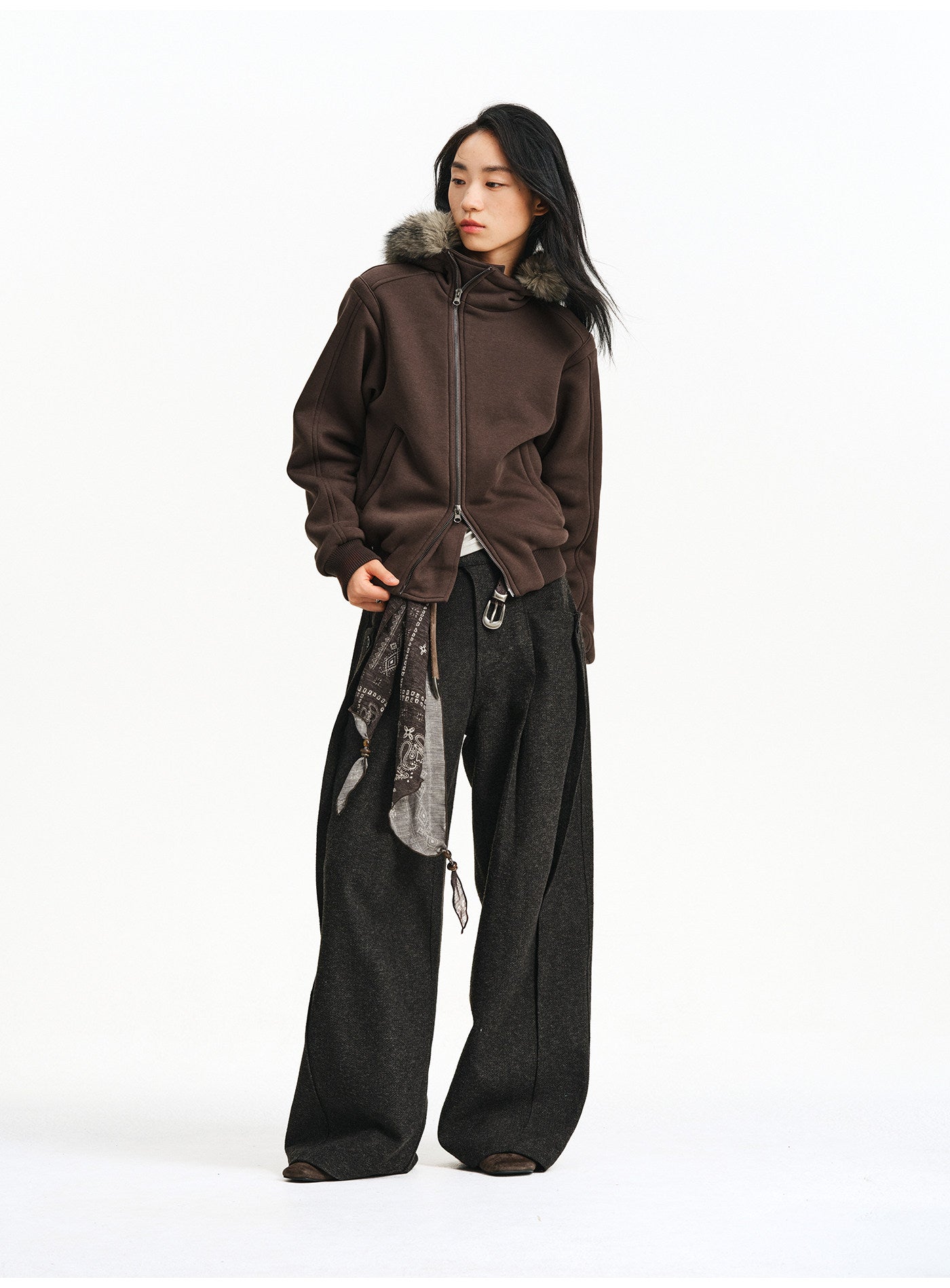 3D Pleated Wide-Leg Casual Pants