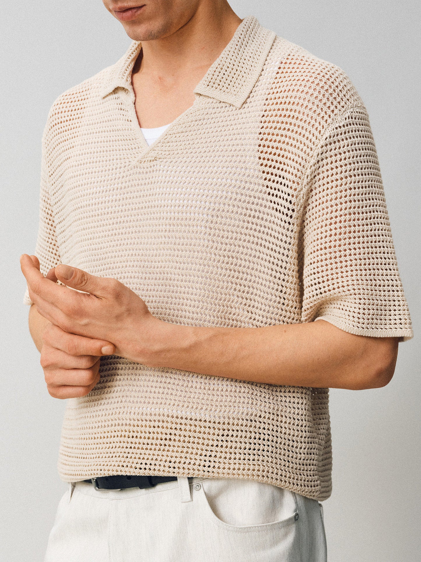 Hollow-knit Polo Shirt