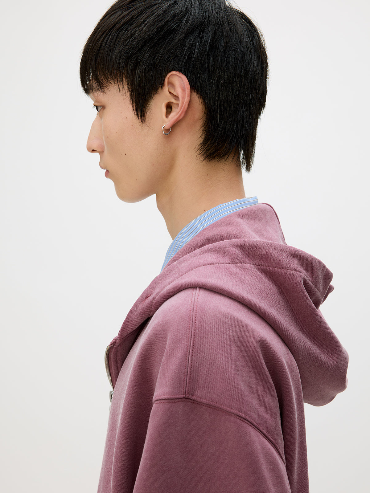 Wash-Damaged Zipper Sweatshirt