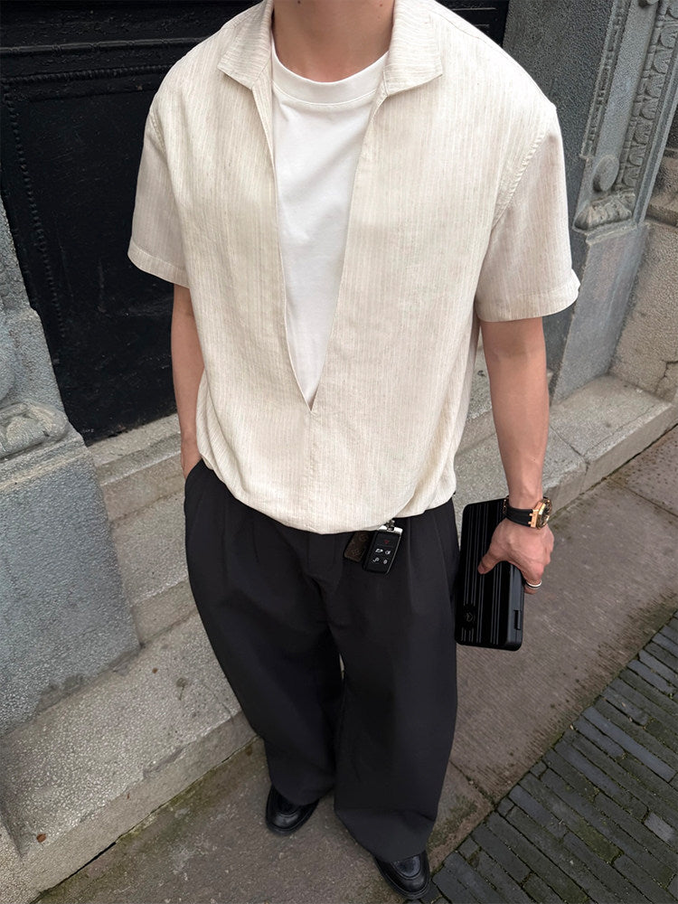V-neck Design Faux Two-Piece Shirt