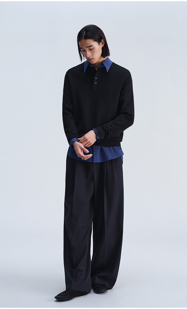 Henry-Collar Button-Down Shirt