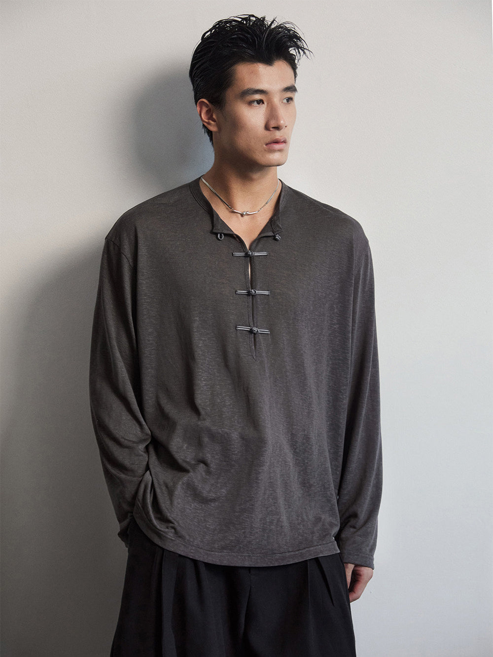 Button-down half-open shirt