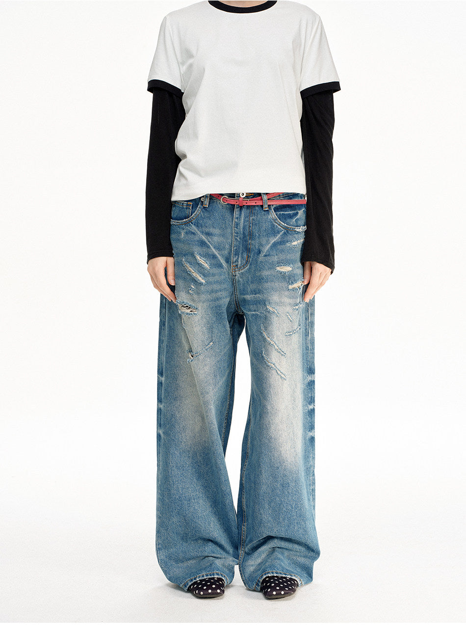 Vintage-style Distressed Loose-Fit Jeans
