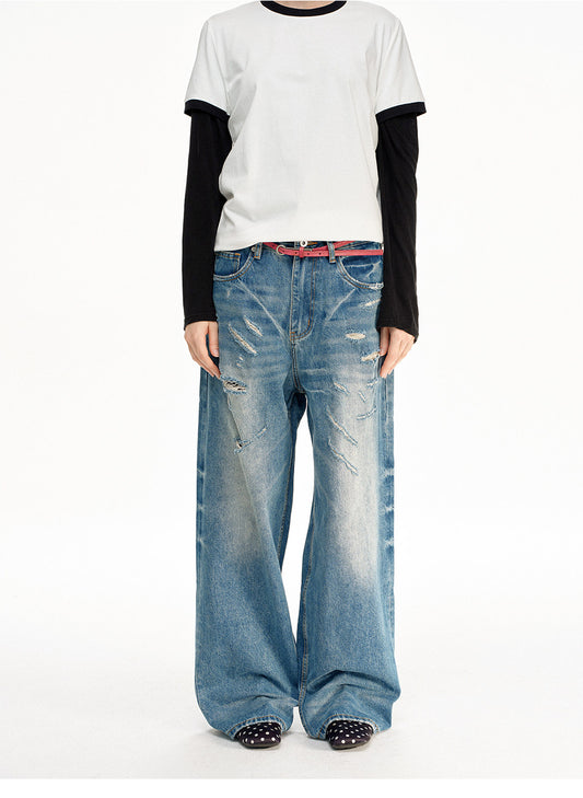 Vintage-style Distressed Loose-Fit Jeans