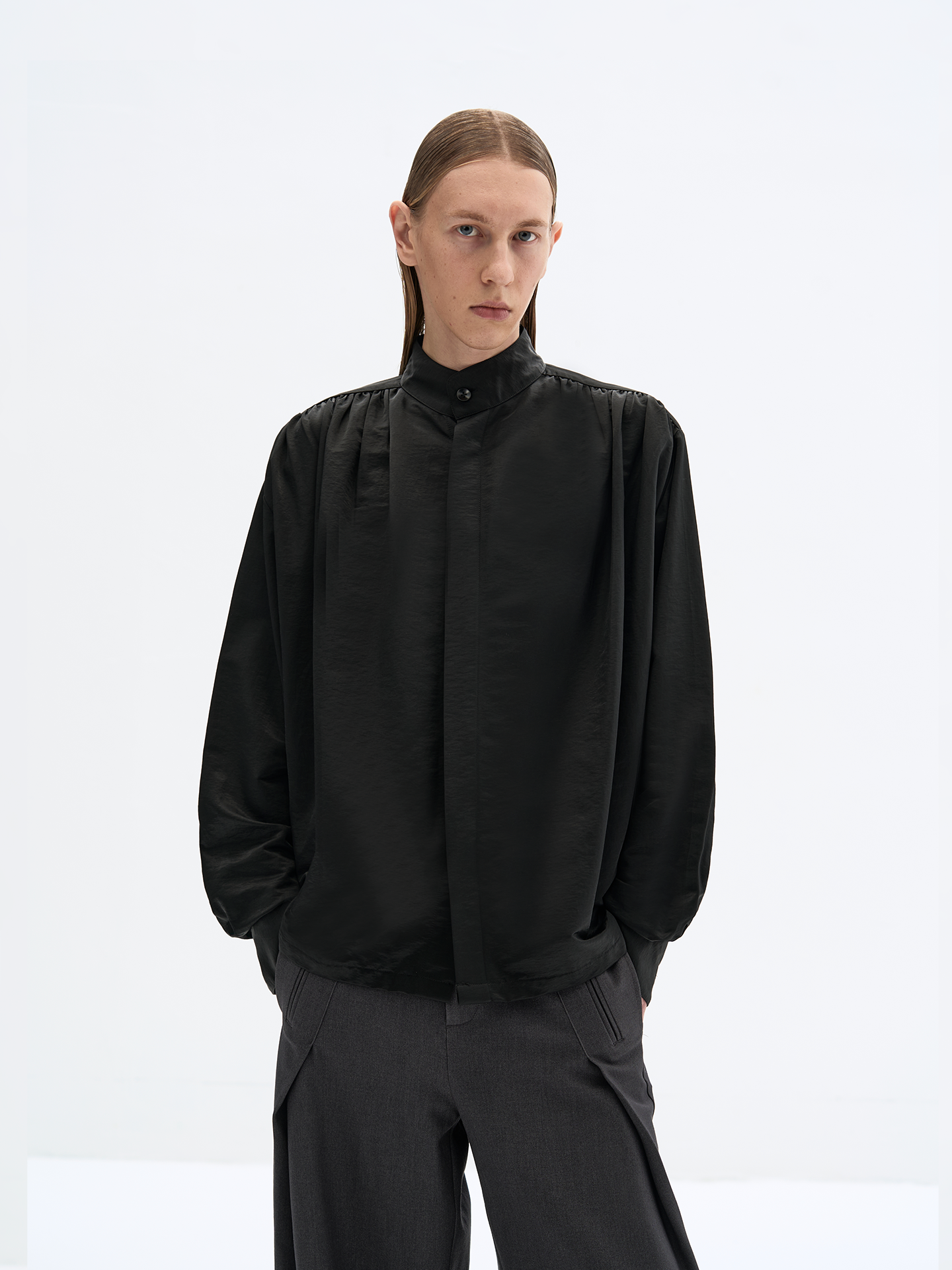 Pleated drape shirt