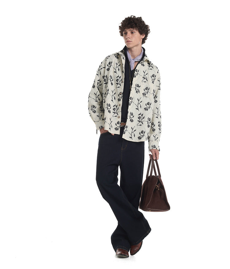 Resort-style shirt with embroidery throughout