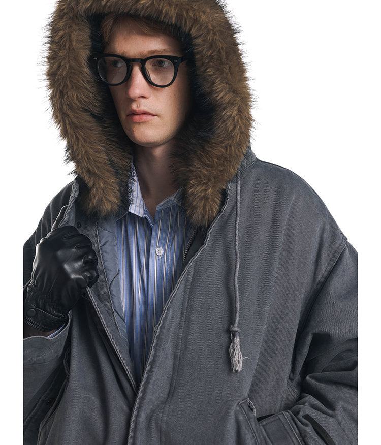 Damage-Washed Hooded Jacket