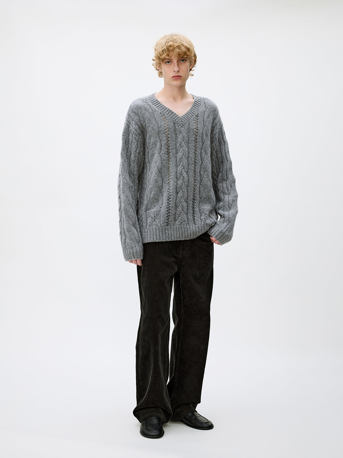 V-neck cable knit sweater