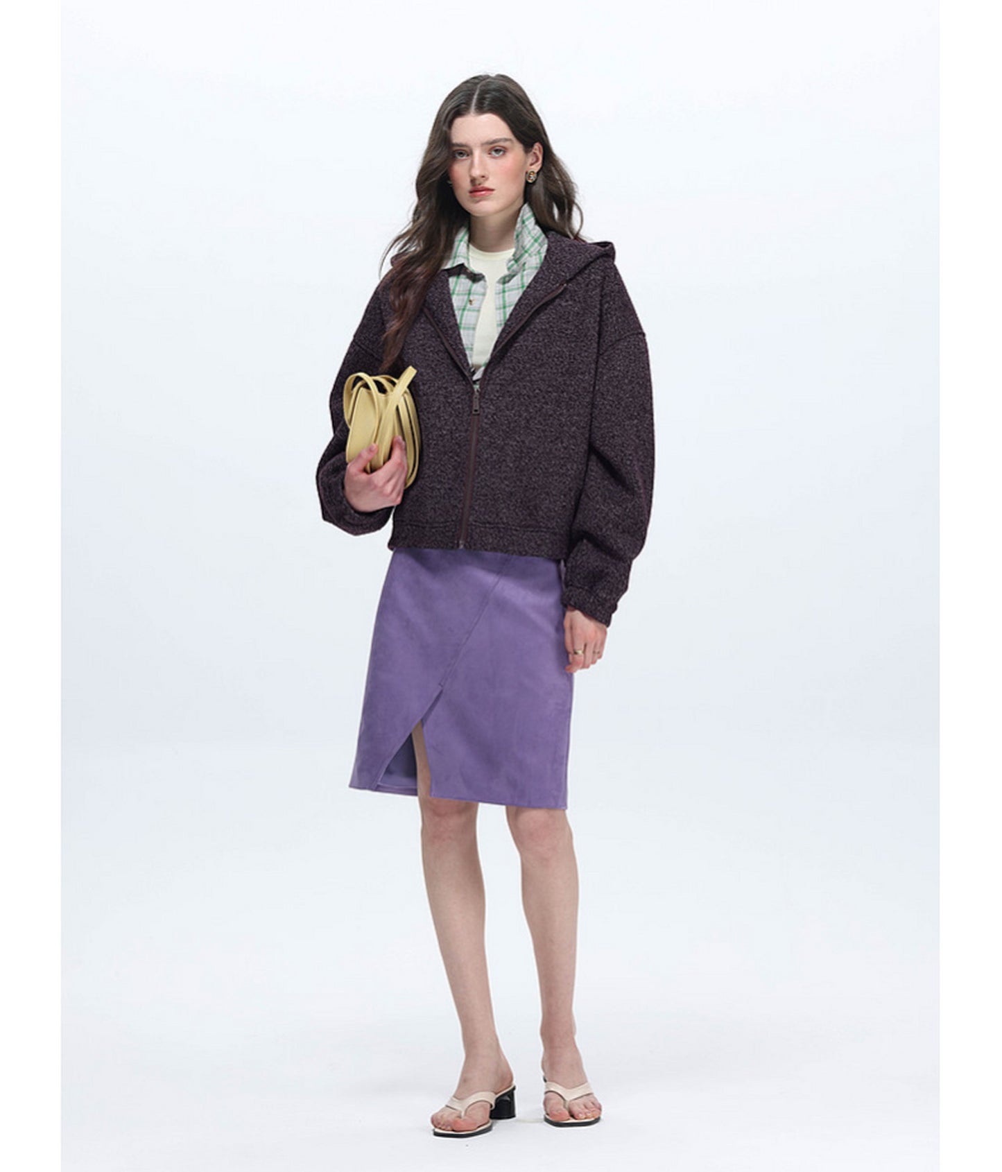 Textured Fleece Hooded Sweatshirt Jacket