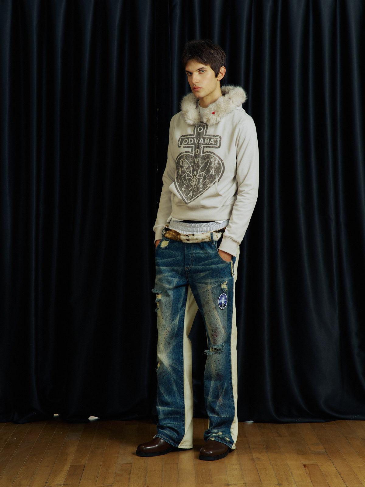 Double-Waistband Faux Two-Piece Jeans