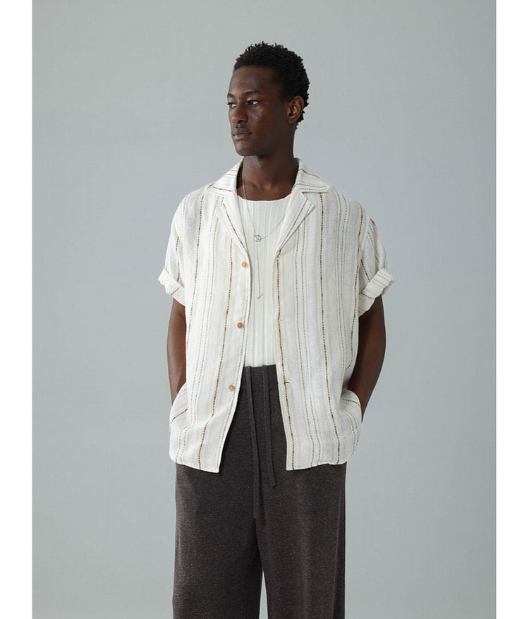 Jacquard-Woven Shirt with Cuban Collar