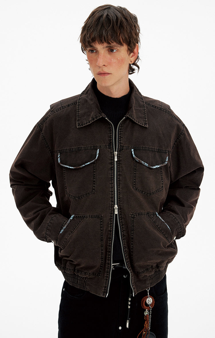 Multi-Pocket Wash-Finished Work Jacket