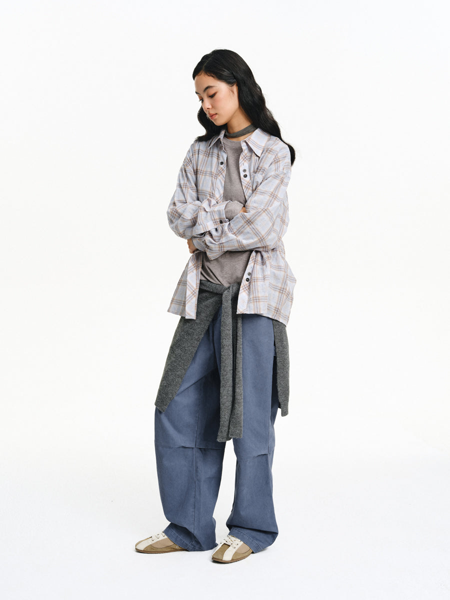 3D Pleated Wide-Leg Pants