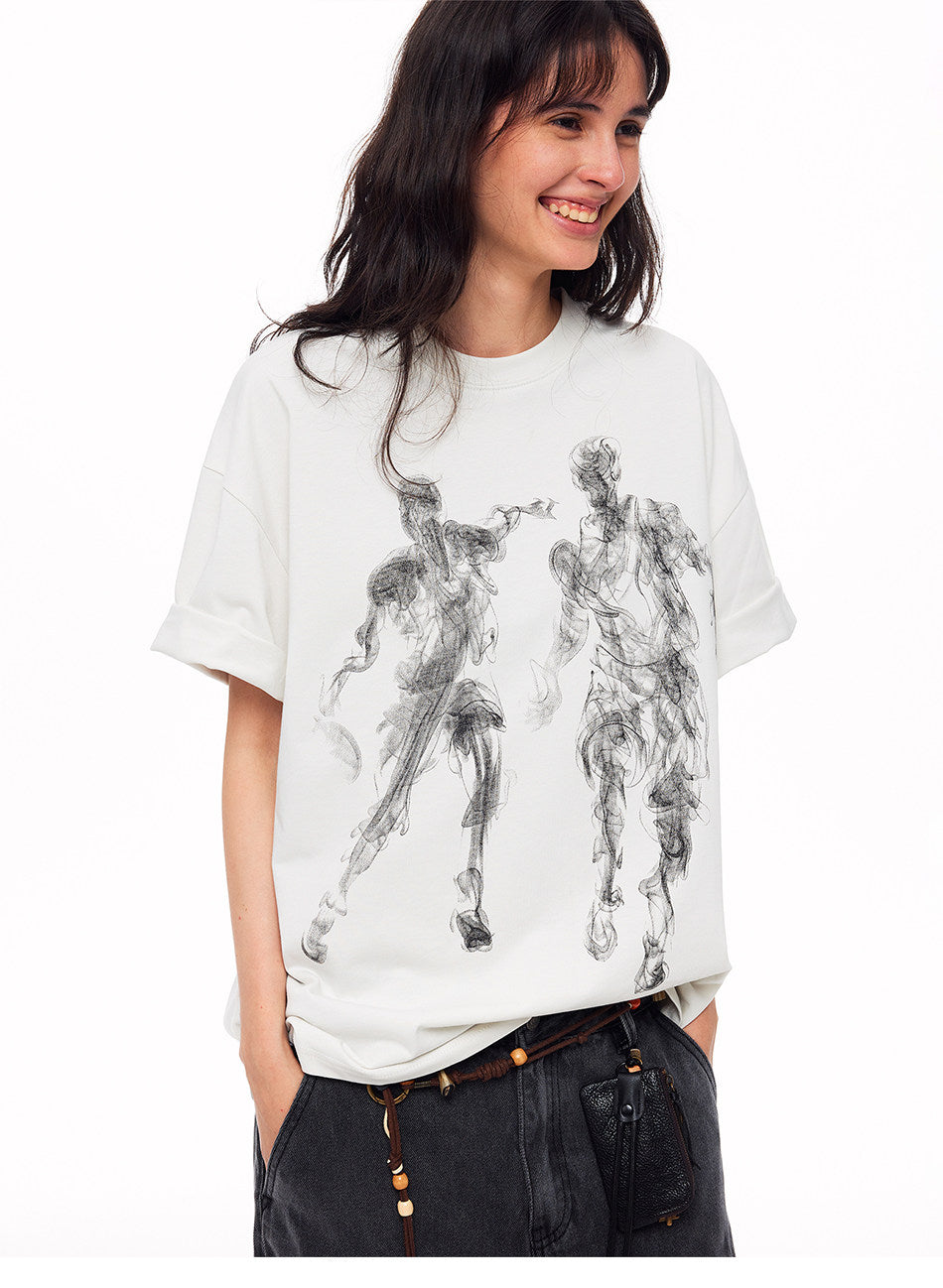 Retro Hand-Painted Print T-Shirts