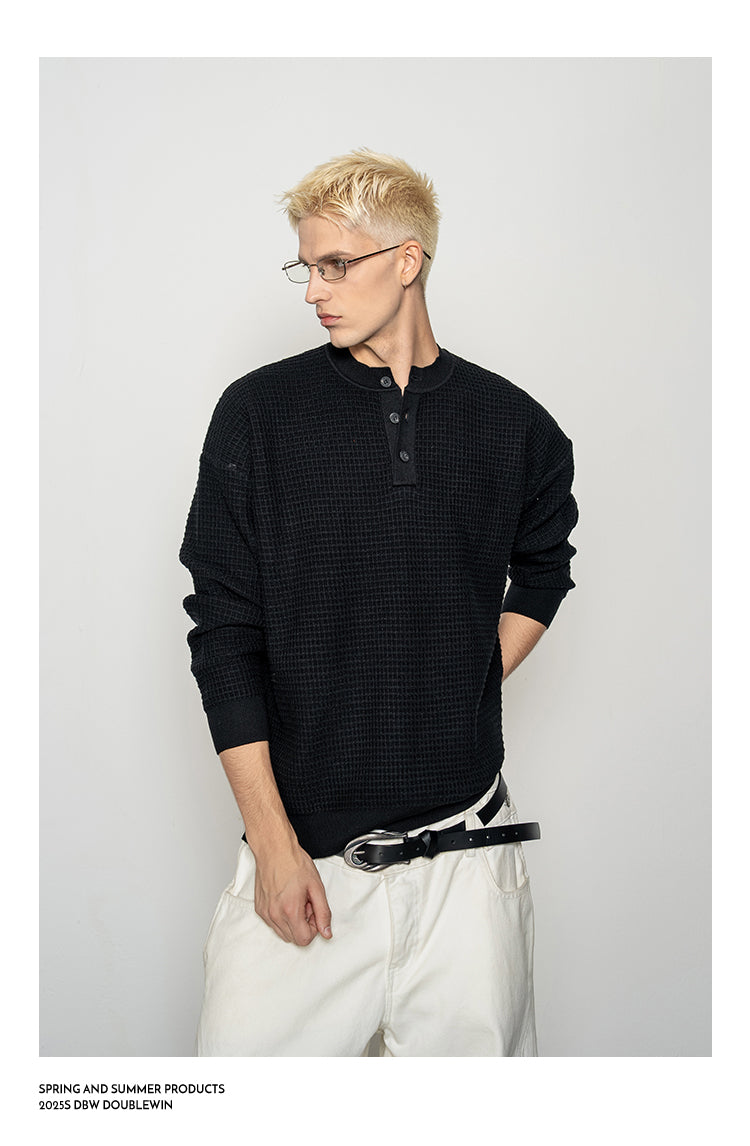 Lazy Waffle Henley Collar Sweater