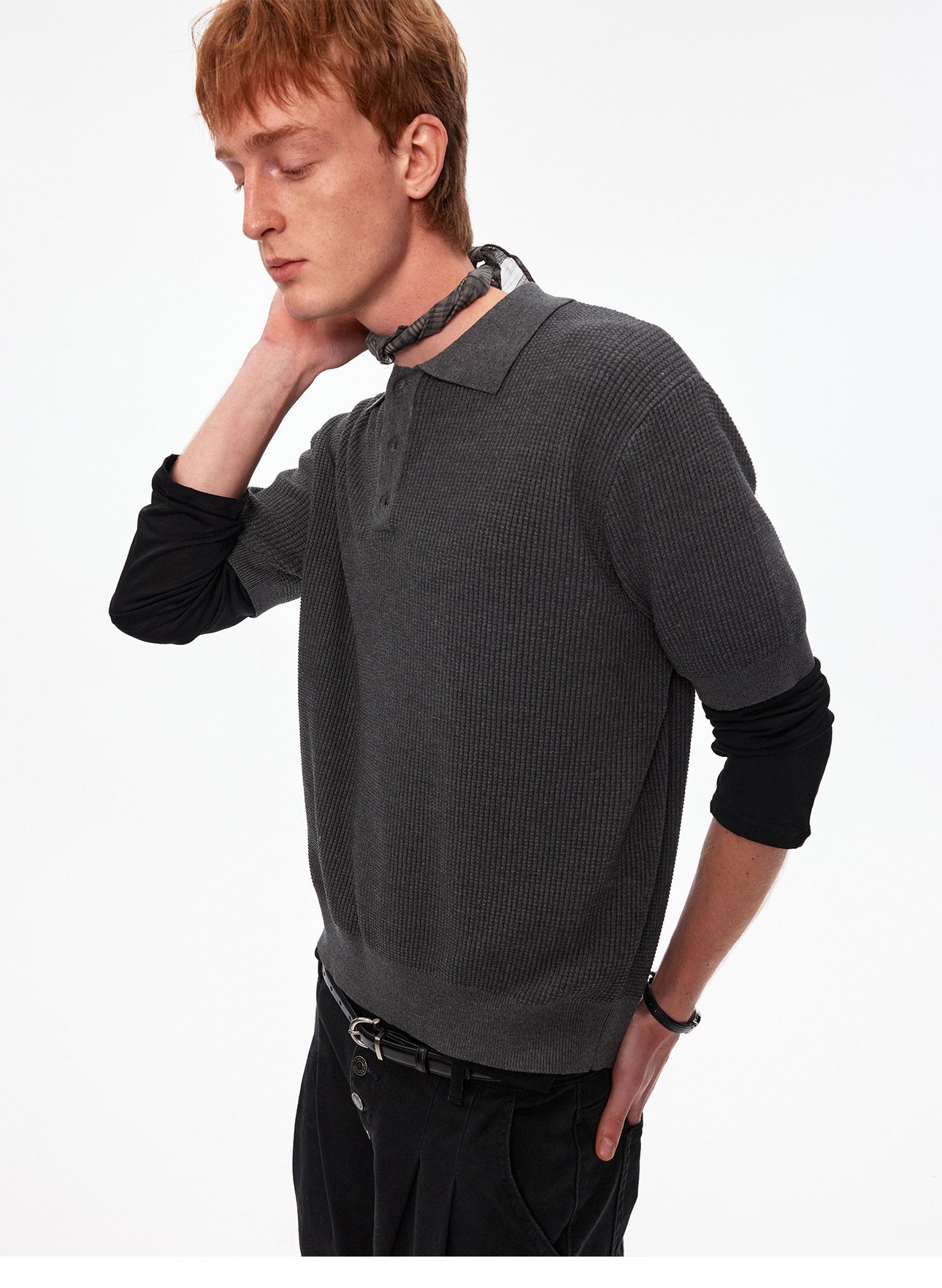 Waffle-Knit Polo Shirt