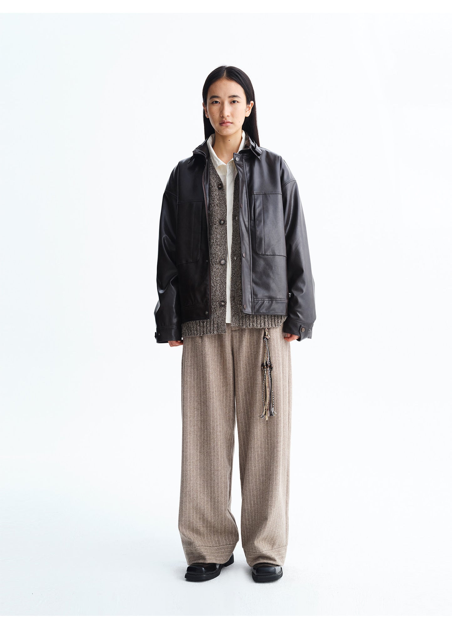 Wool Loose Straight Leg Casual Pants