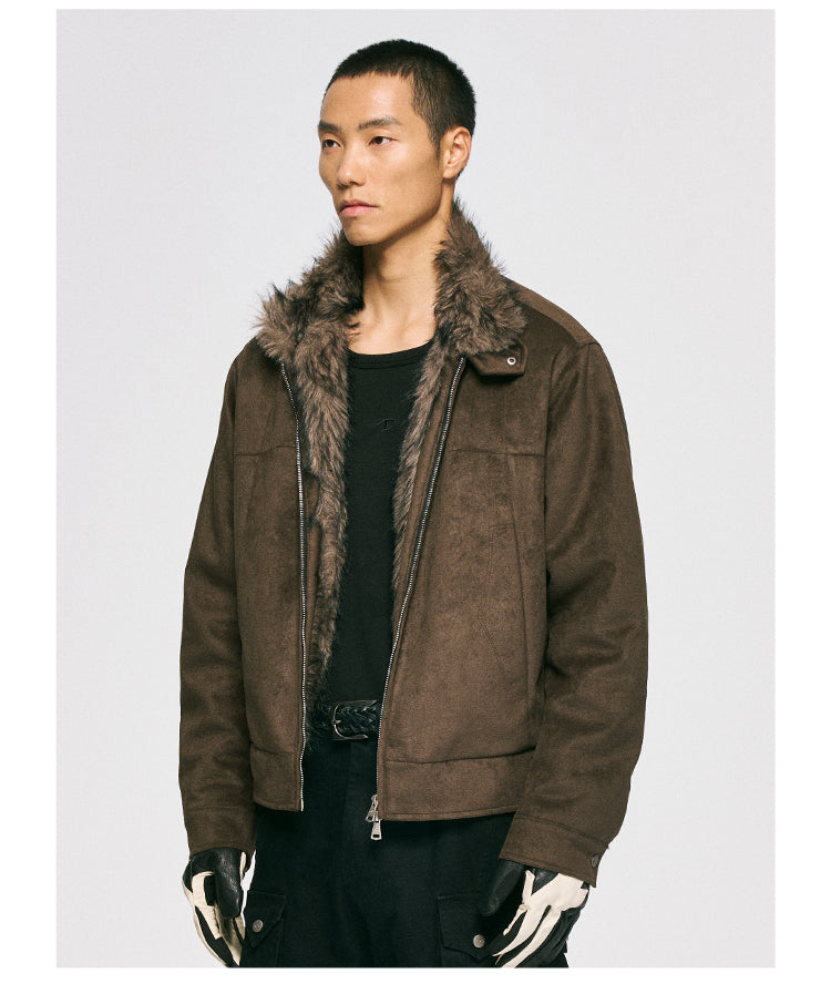 Mountain Carving Design Suede Jacket