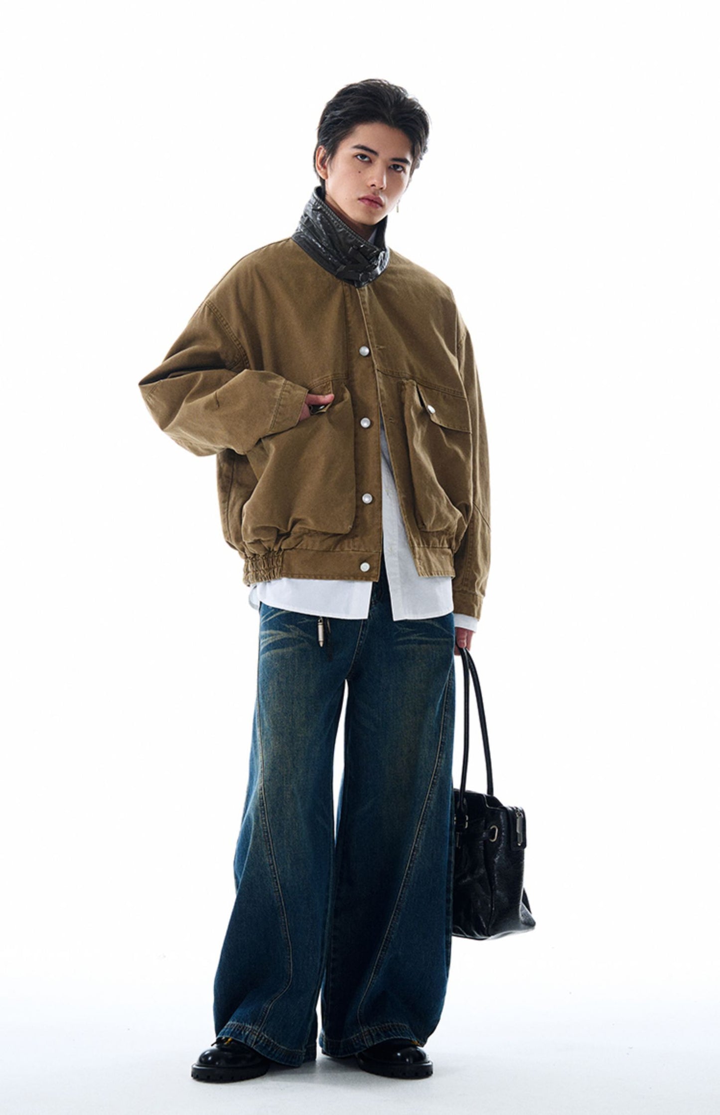 Leather Collar Patchwork Jacket