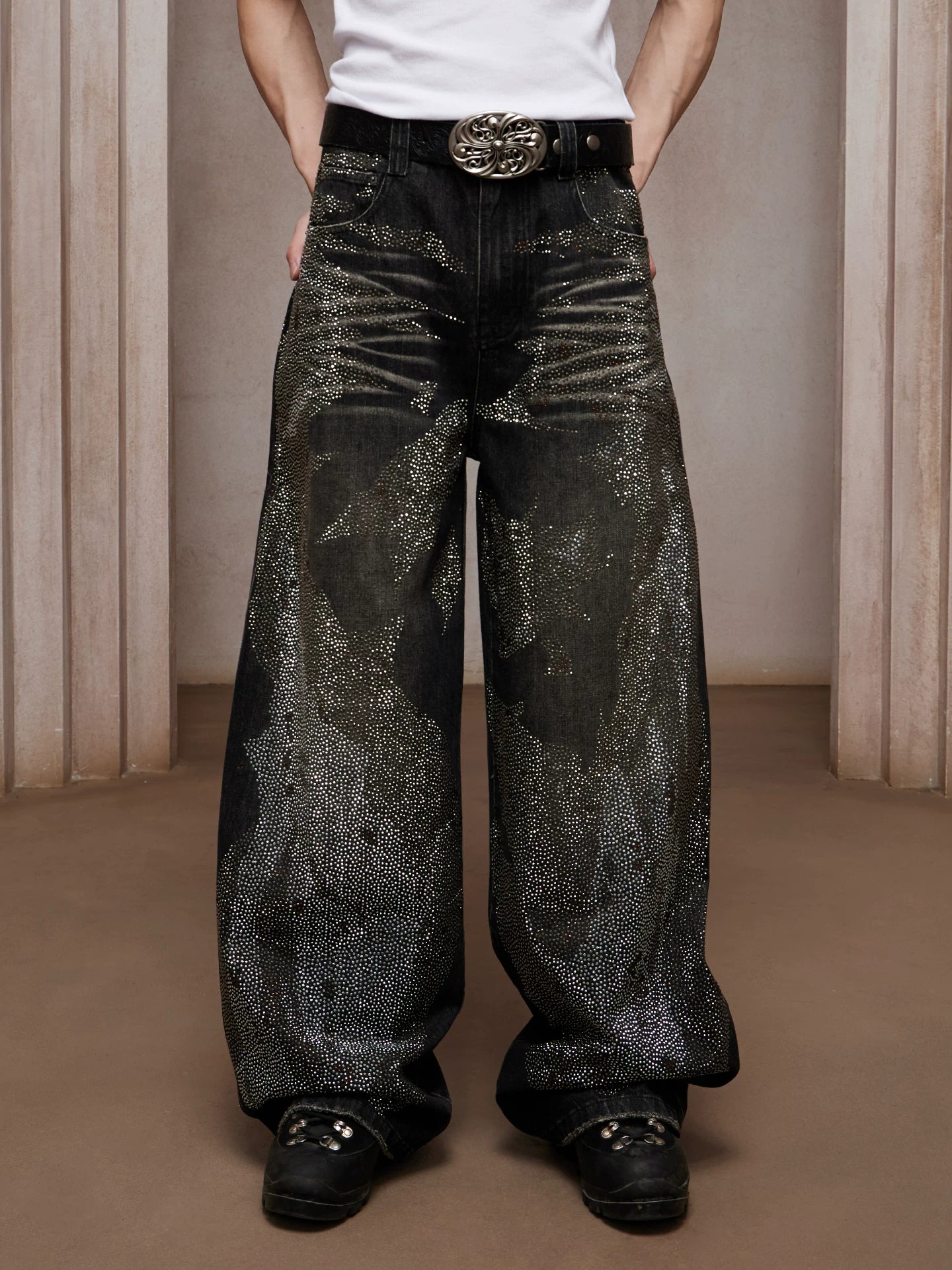 Rhinestone Heavy Duty Washed Denim