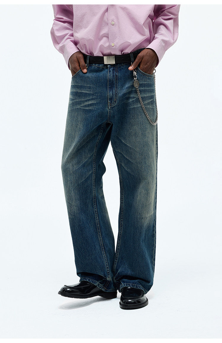 Wrinkle-Processed Red-Edge Denim Pants