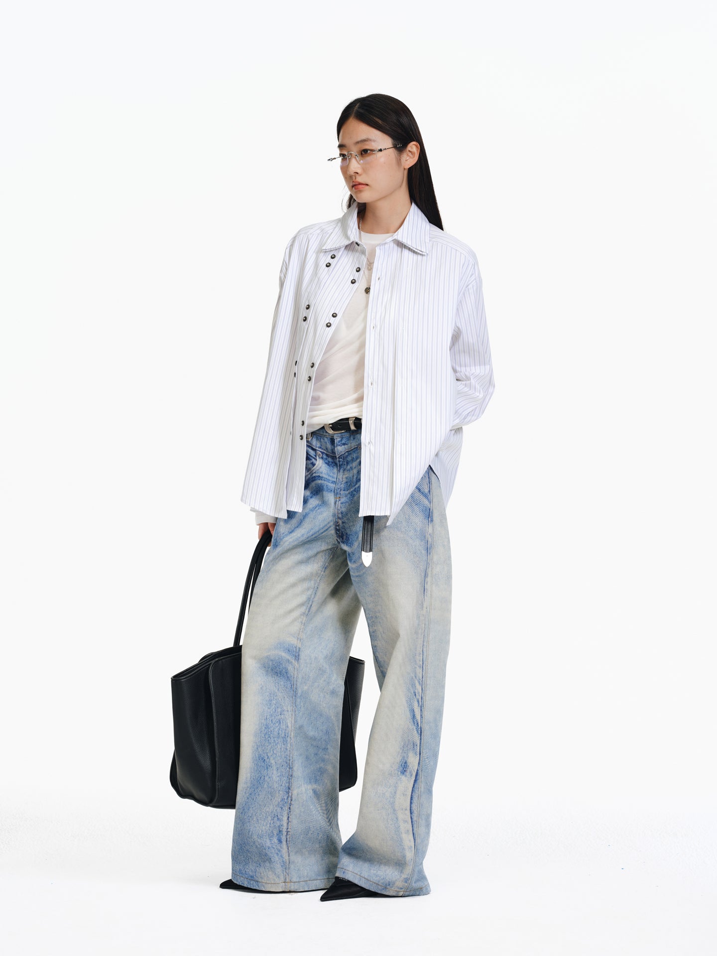 Double-breasted striped shirt