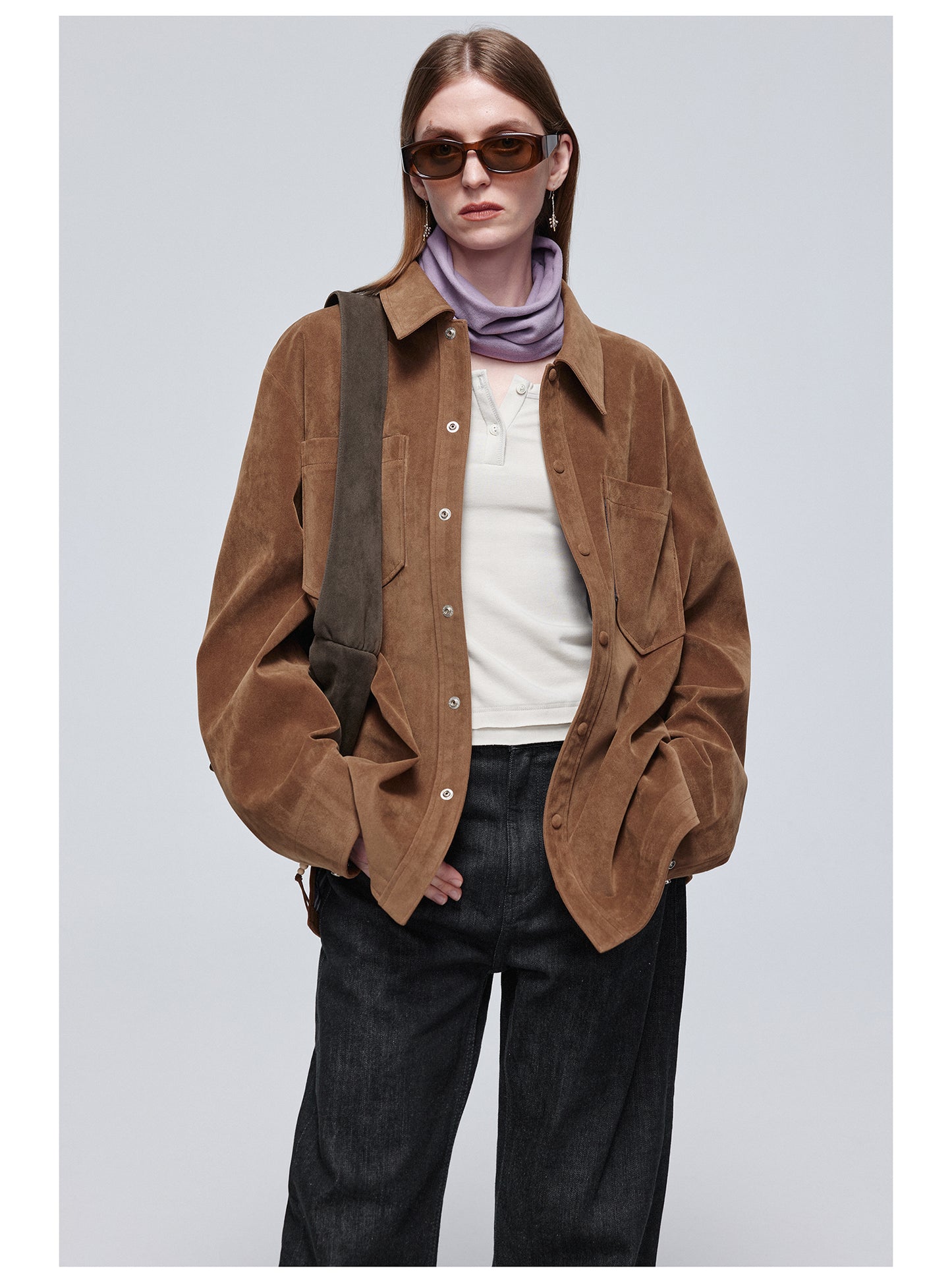 Lapel Suede Shirt Jacket