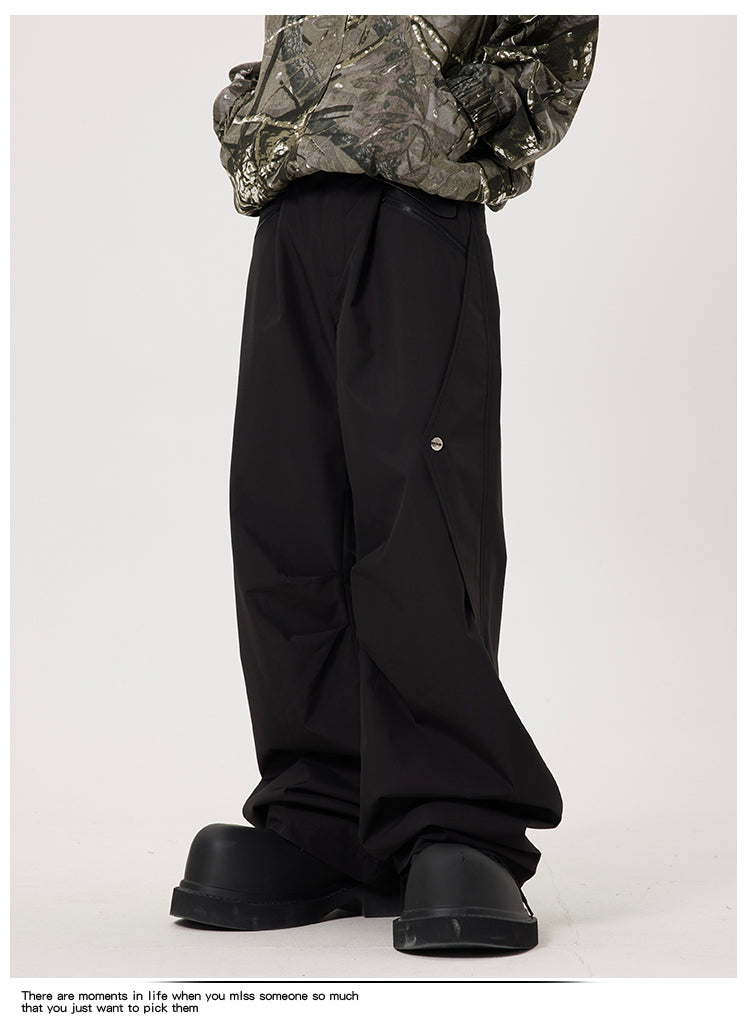 Metal Button Loose Straight Nylon Pants