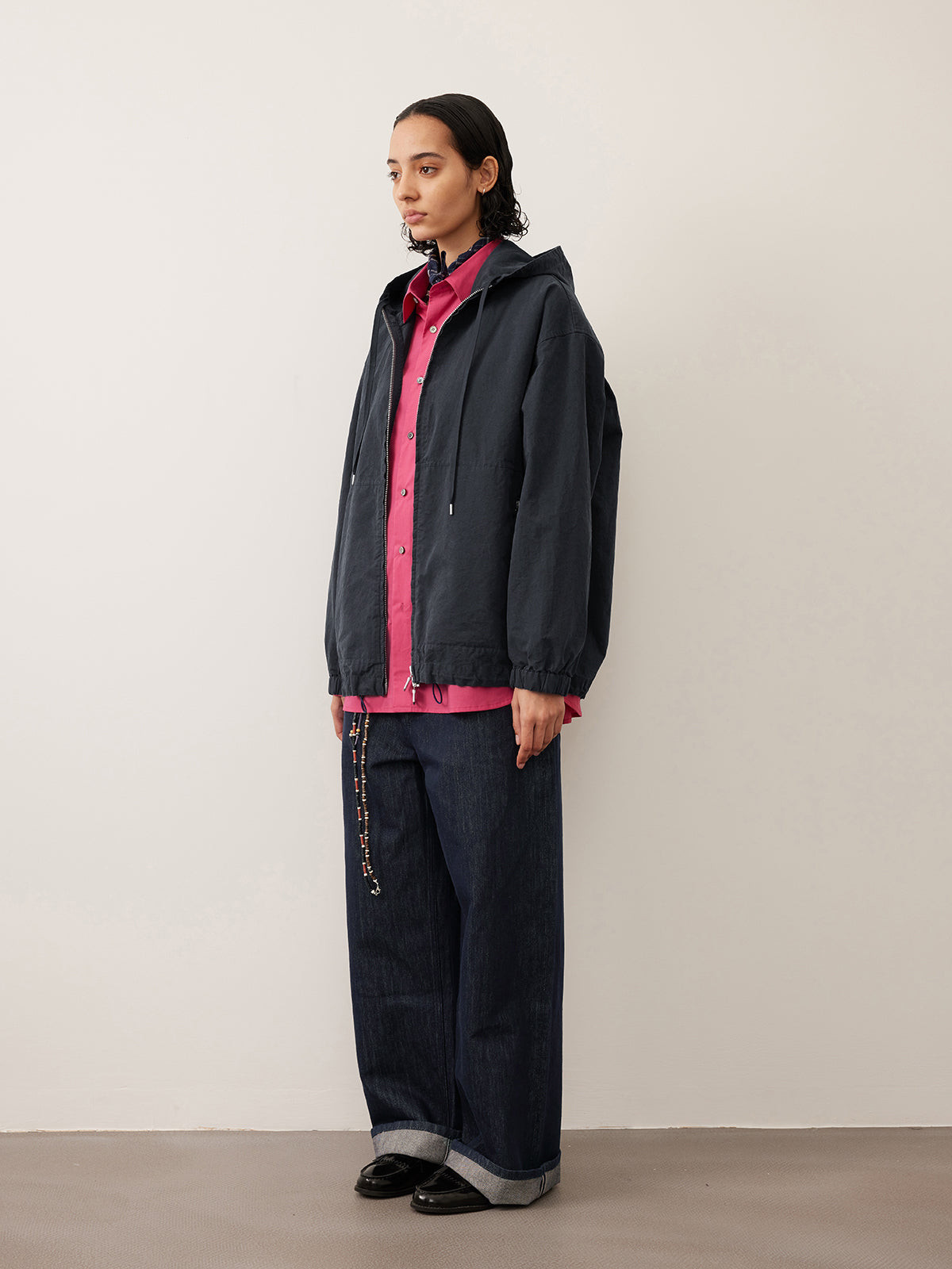 Hooded cotton zip-up jacket