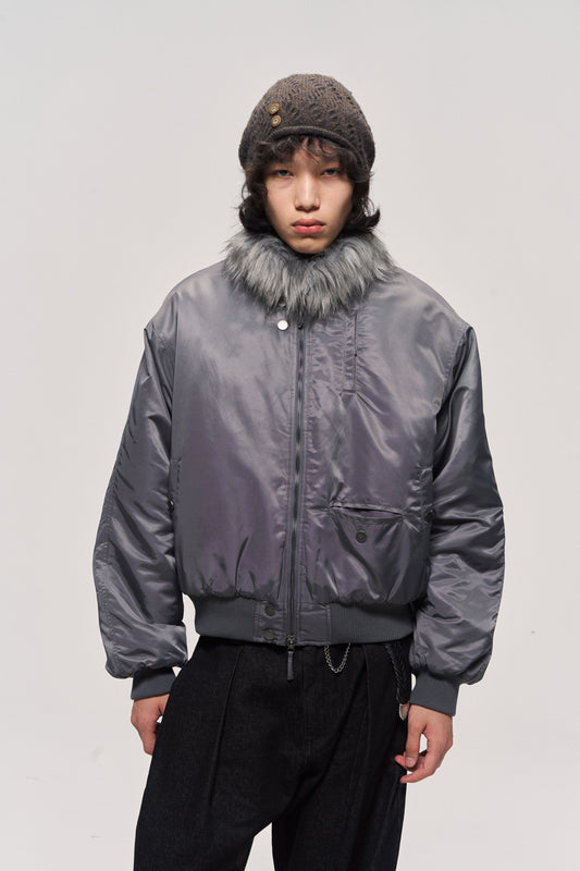 Fur collar bomber jacket