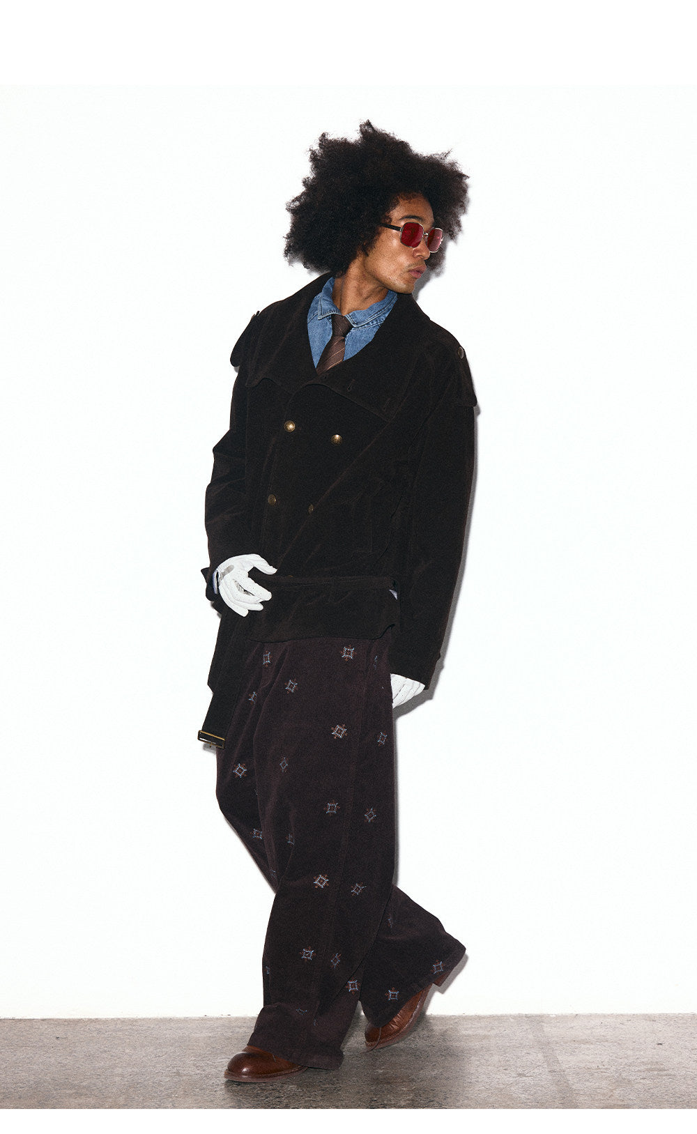 Detachable fur collar double-breasted trench coat