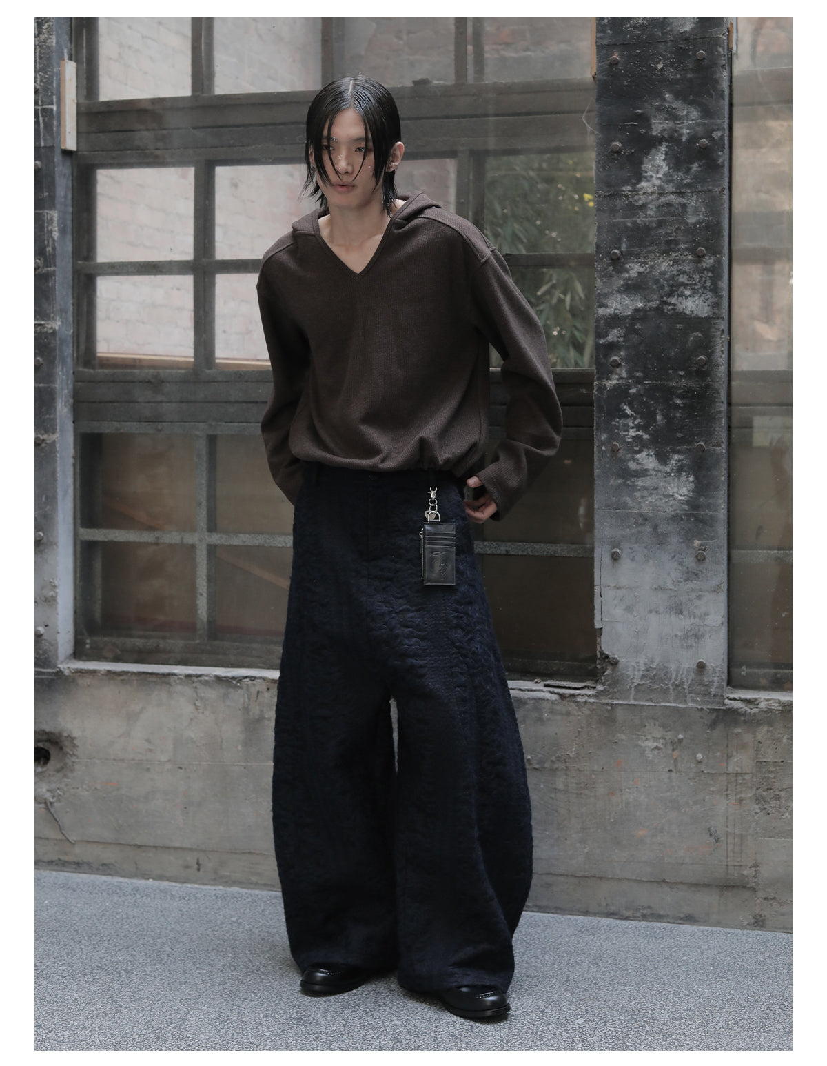 Embossed Low Crotch Wide Leg Pants