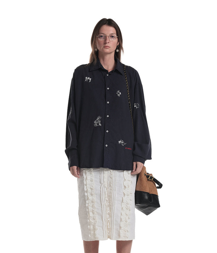 Country-Style Embroidered Casual Shirt