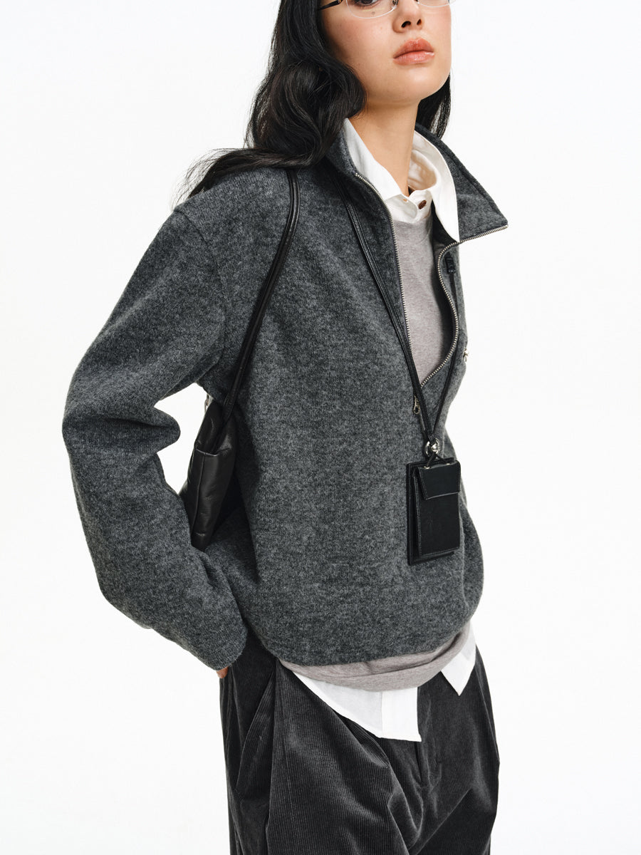 Stand Collar Zipper Shirt