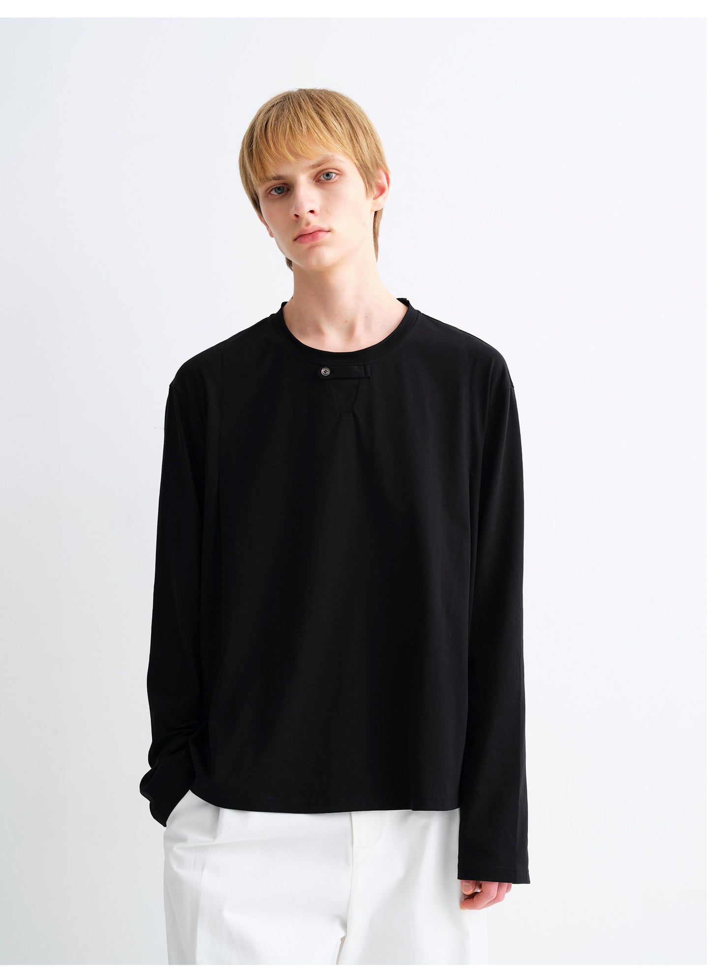 Single-Button Design Cotton T-Shirt