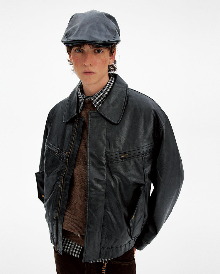 Cool Lapel Design PU Leather Jacket