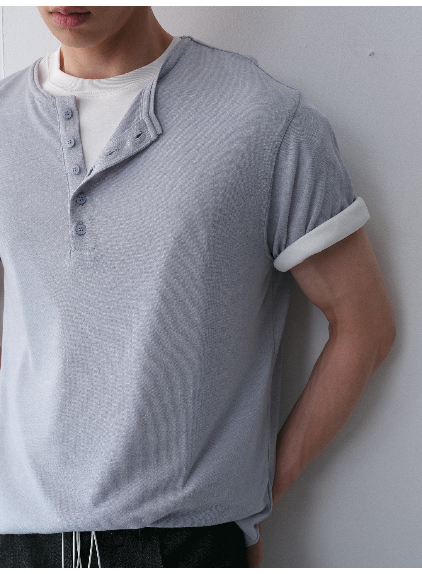 Henry-Collar Drop-Shoulder T-Shirt