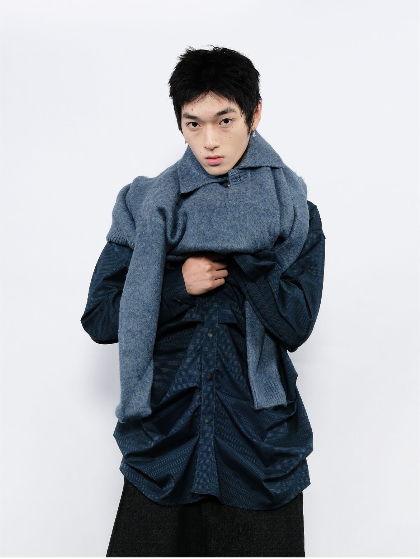 Mix-Color Yarn Collared Sweater