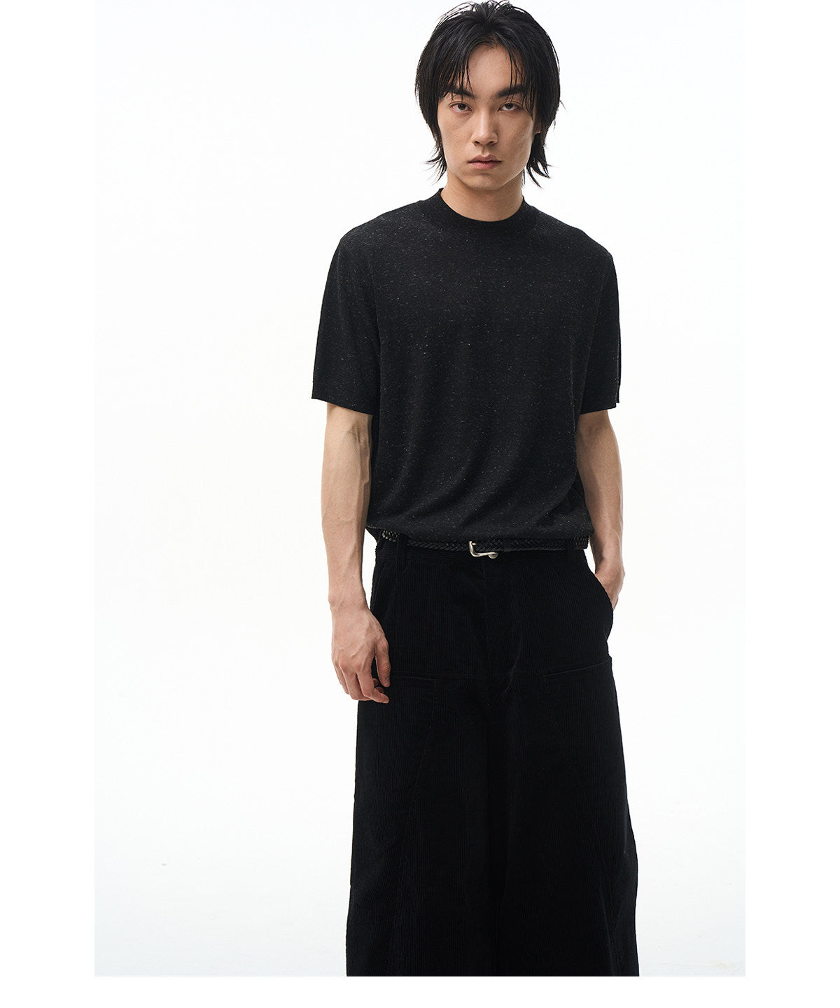 Color-Blocked Half-High-Collar Knit Shirt