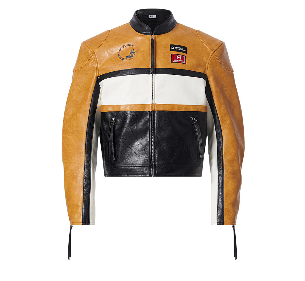Color Block Short Motorcycle Jacket