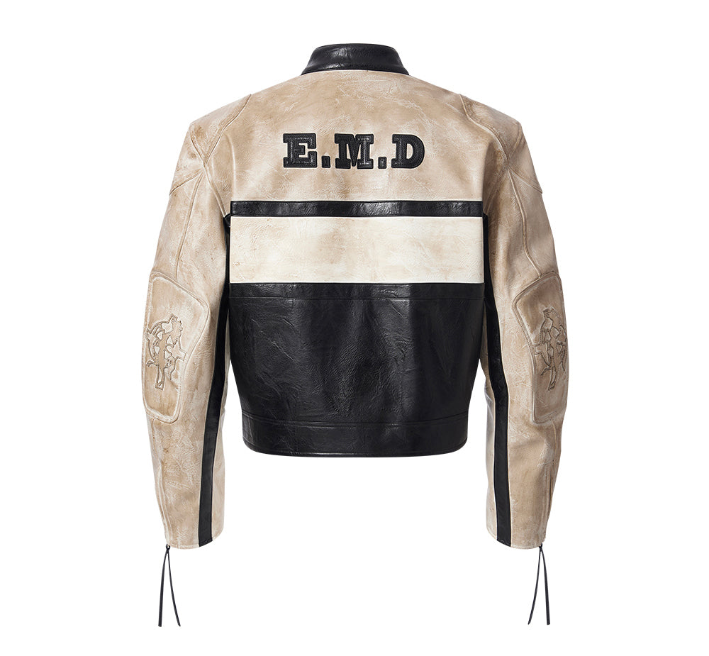 Color Block Short Motorcycle Jacket