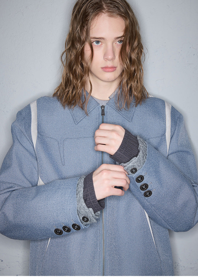 Mixed-Material Casual Jacket