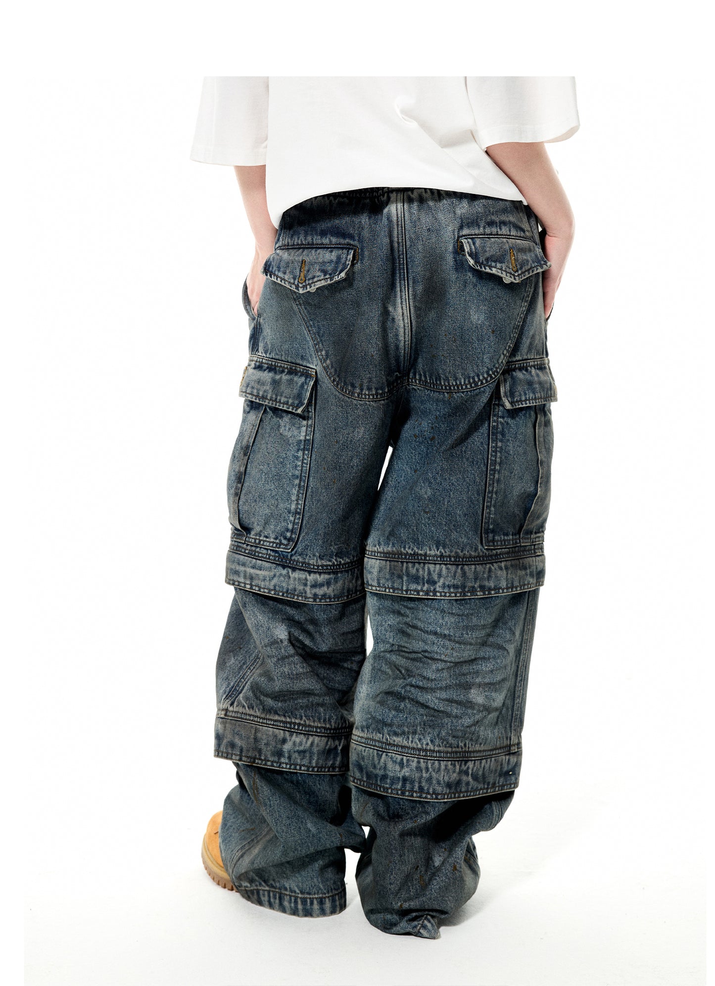 Washed Multi-pocket Detachable Denim Pants