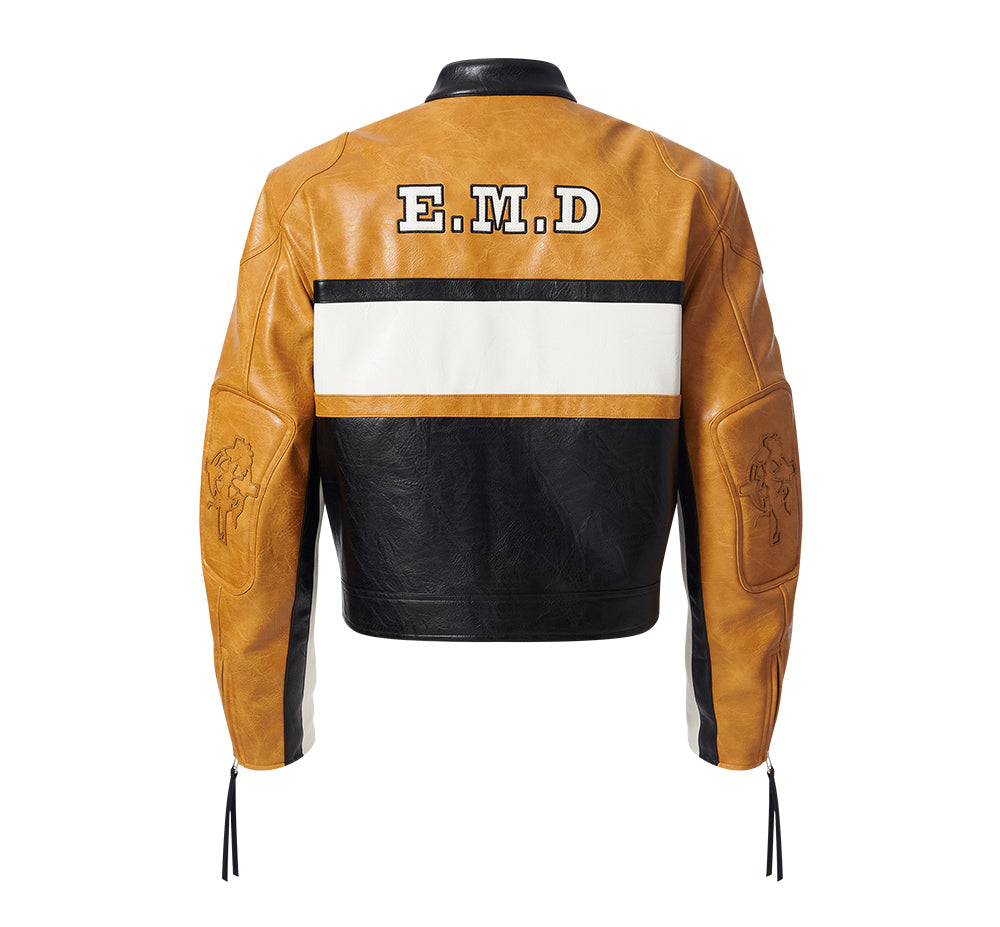 Color Block Short Motorcycle Jacket