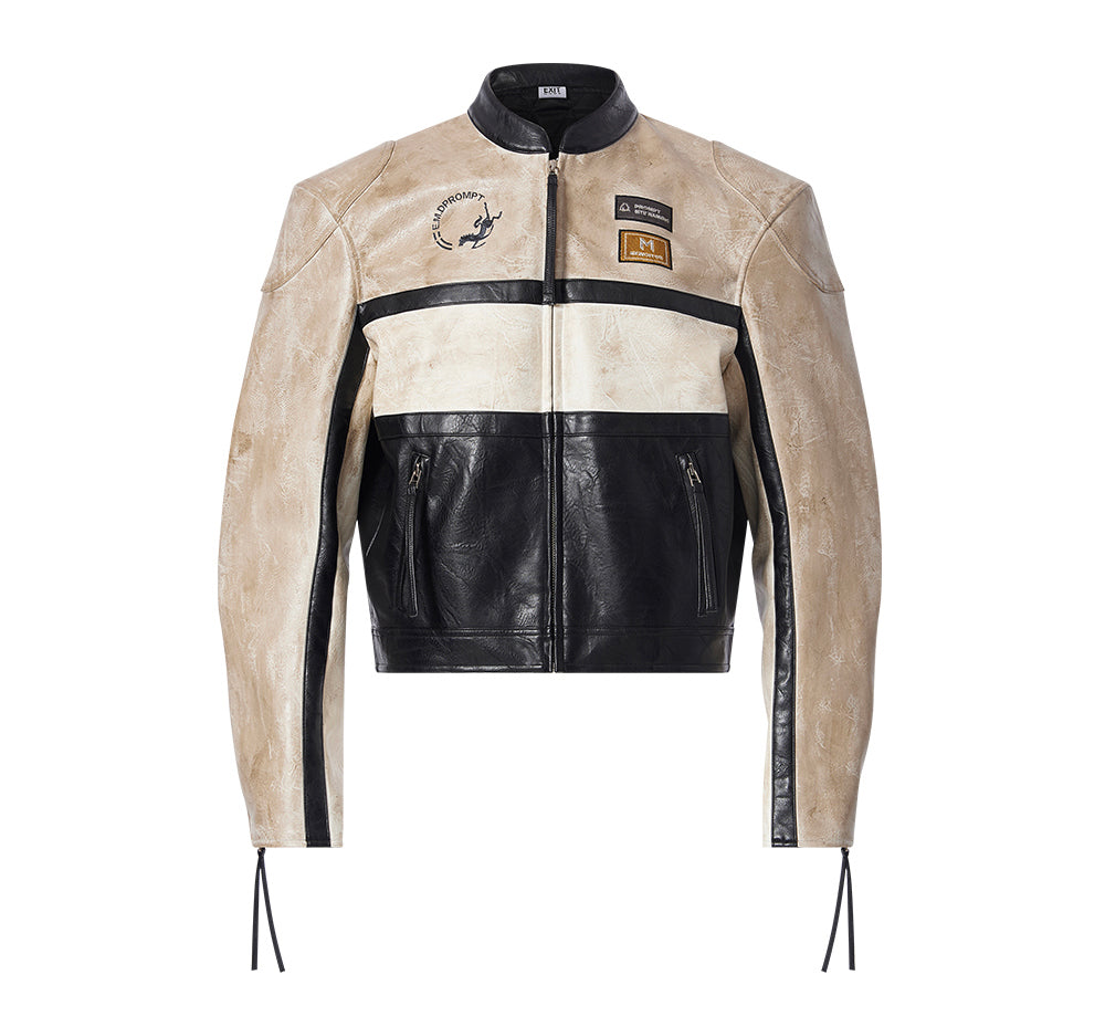 Color Block Short Motorcycle Jacket