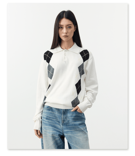 Diamond-pattern knit shirt