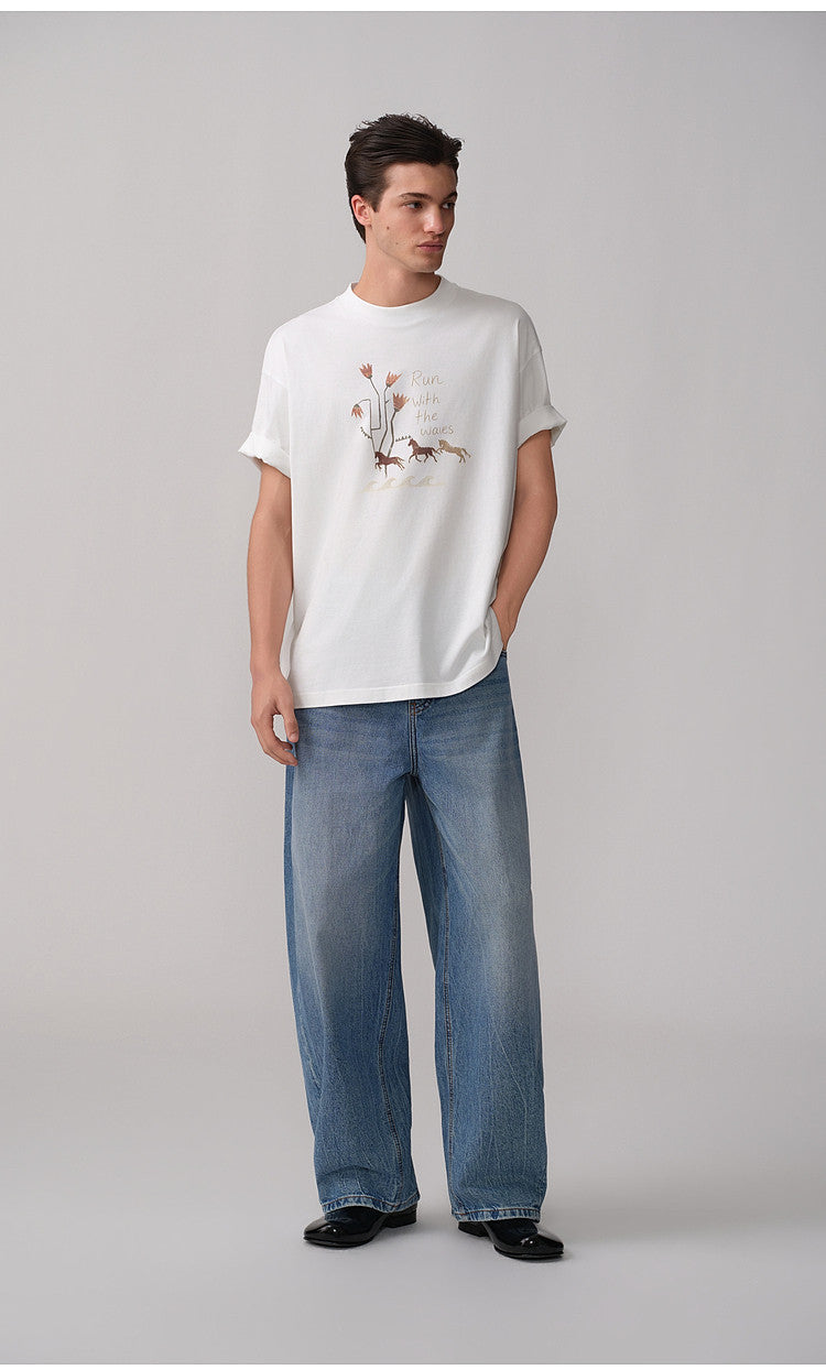 Hand-Painted Style Round-Neck T-Shirt
