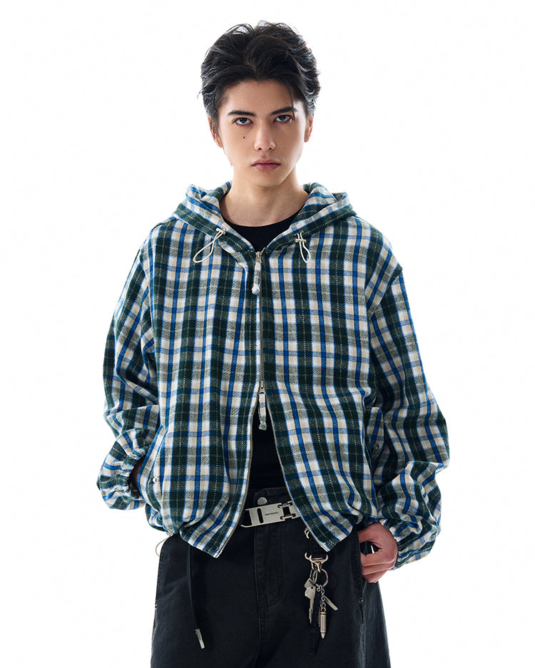 Checkered hooded shirt
