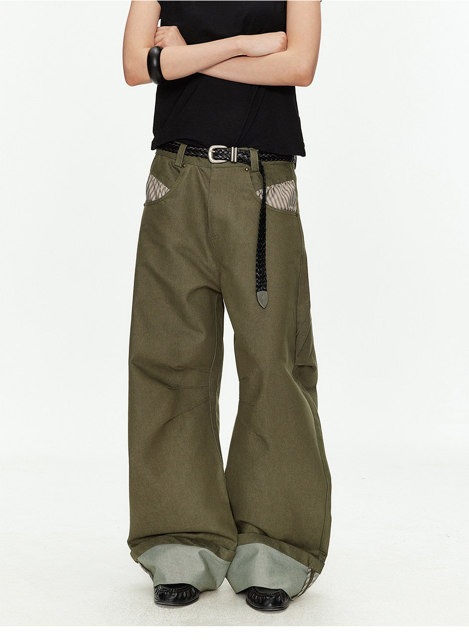 Wide-Leg Workwear Pants with Checkered Pockets