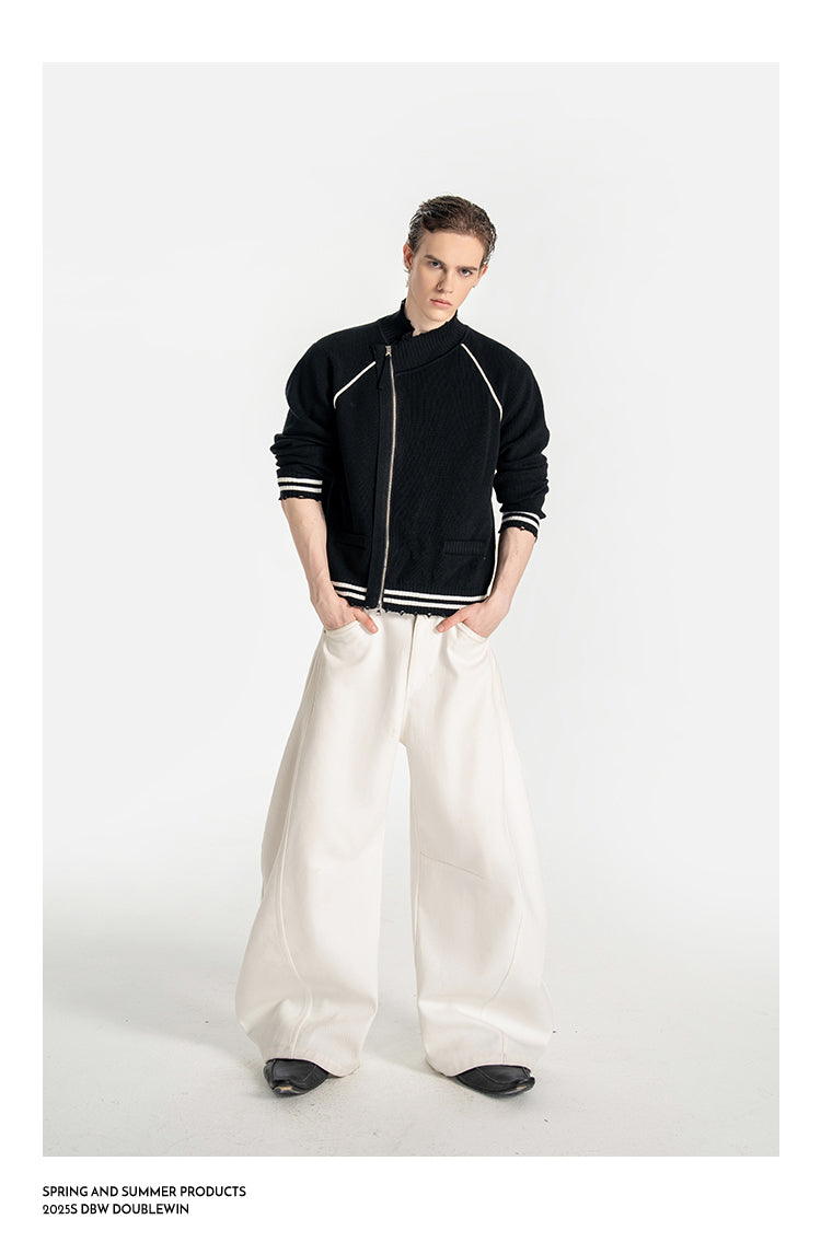 Letter Jacquard Zipper Cardigan